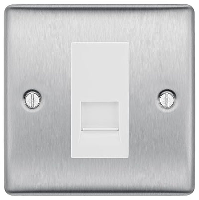 BG Nexus Brushed Steel Single RJ11 Telephone Socket NBSRJ111 - White Insert by British General (BG-NBSRJ111W)