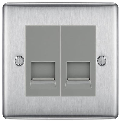 BG Nexus Brushed Steel Double RJ11 Telephone Socket NBSRJ112 - Grey Insert by British General (BG-NBSRJ112G)