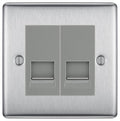 BG Nexus Brushed Steel Double RJ11 Telephone Socket NBSRJ112 - Grey Insert