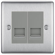 BG Nexus Brushed Steel Double RJ11 Telephone Socket NBSRJ112 - Grey Insert by British General (BG-NBSRJ112G)