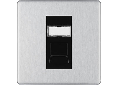 BG Screwless Brushed Steel Single 1 Gang RJ45 Data Socket FBSRJ451B Black Insert by British General (BG-FBSRJ451B)
