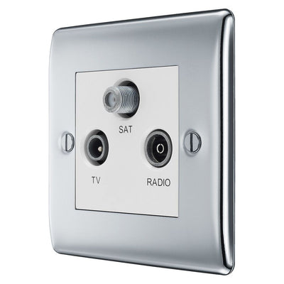 BG Nexus Polished Chrome Triplex TV/FM/Sat Socket NPC67 with 35mm Steel Back Box