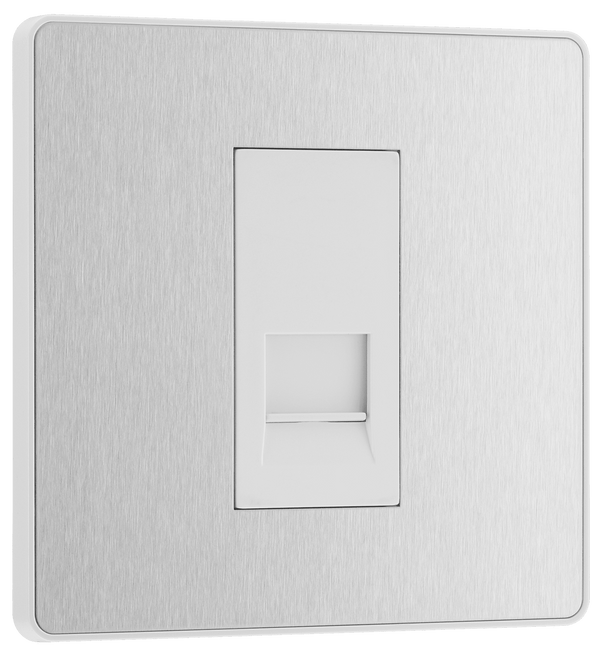 PCDBSBTM1W Front - This Evolve Brushed Steel master telephone socket from British General uses a screw terminal connection, and should be used where your telephone line enters your property.