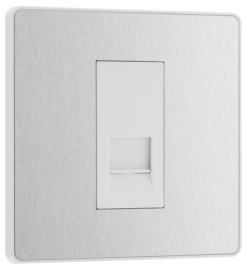BG PCDBSBTM1W Brushed Steel Evolve 1 Gang Master Telephone Outlet - White Insert