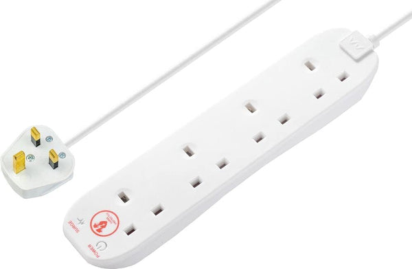 Masterplug SRG4210N White 4 Socket 13A 2m Surge-Protected Extension Lead