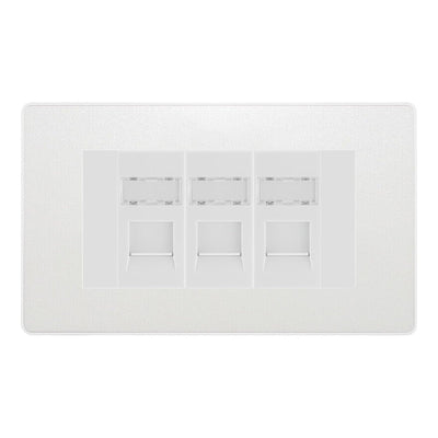 BG Evolve Pearlescent White 3 Gang RJ45 Cat6 Data Socket Outlet White Inserts