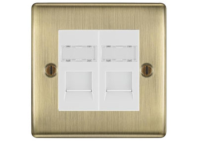 BG Nexus Metal Antique Brass 2 Gang RJ45 Data Socket NABRJ452W White Inserts by British General (BG-NABRJ452W)