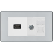 BG Screwless Polished Chrome Media Wall Plate TV Aerial, HDMI & CAT6 Outlet – White Insert
