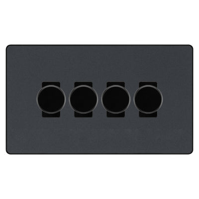 BG Evolve Matt Grey 4 Gang Custom Grid Dimmer Light Switch PCDMG84B by British General (Evolve-Mt-Gry-4gang-light-switch-4dimmer)