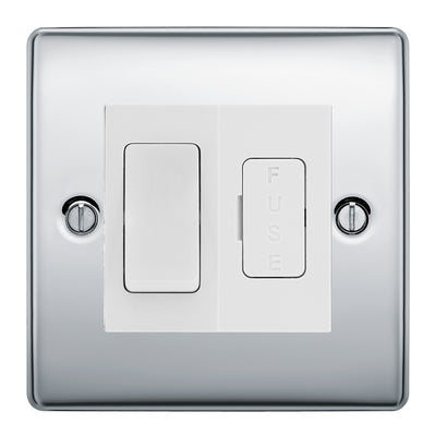 BG Nexus Polished Chrome 2 Way Light Switch & 13A Fused Spur Plate | White Insert