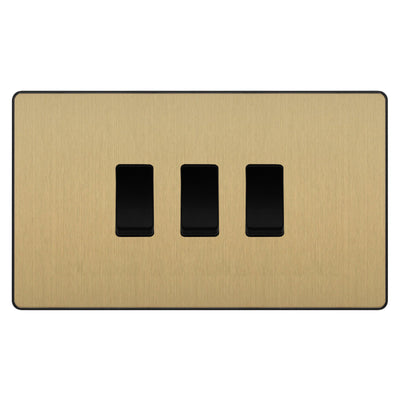 BG Evolve Satin Brass 3 Gang Intermediate Custom Grid Light Switch by British General (BG-Evolve-SB-3G-CUSTOM-3x-INT-SWITCH)