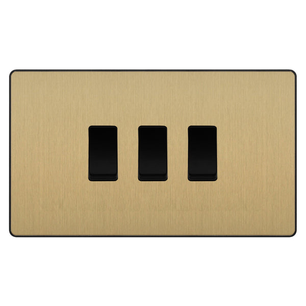 BG Evolve Satin Brass 3 Gang Intermediate Custom Grid Light Switch