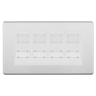 BG Screwless Brushed Steel 4 Gang RJ45 Cat6 Data Socket White Inserts by BG Nexus (BG-FBSRJ454C5EW)