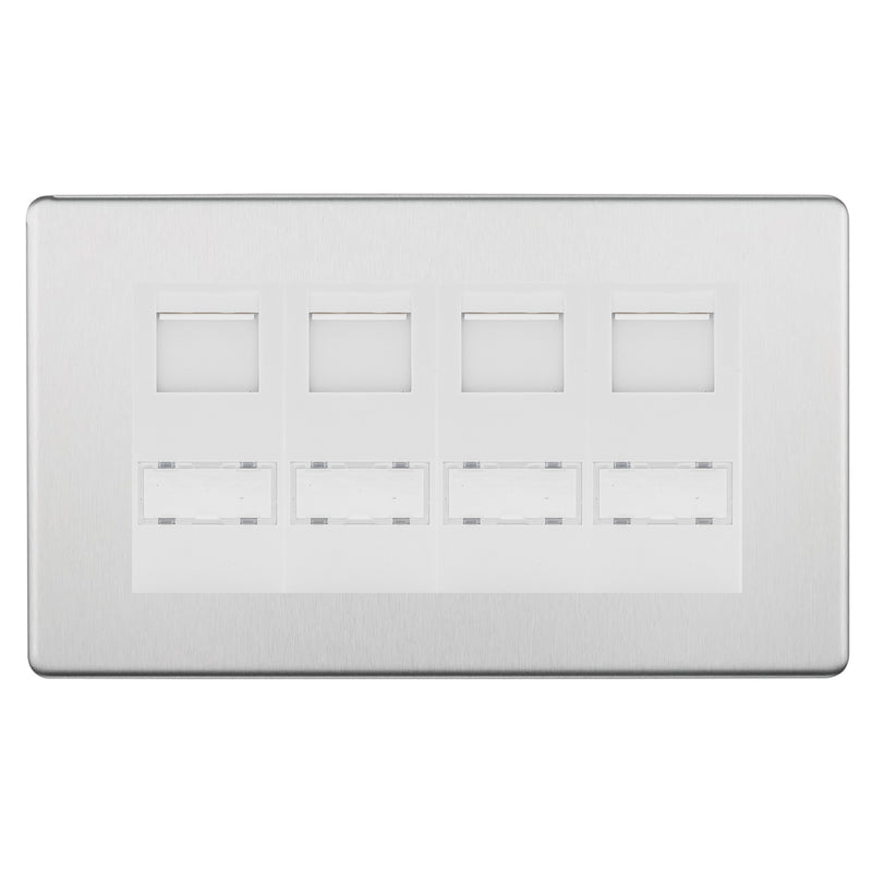 BG Screwless Brushed Steel 4 Gang RJ45 Cat6 Data Socket White Inserts