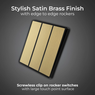 BG Evolve Satin Brass 3 Gang 2-Way 20A Edge to Edge Rocker Light Switch | PCDSB43EB by British General (BG-PCDSB43EB)
