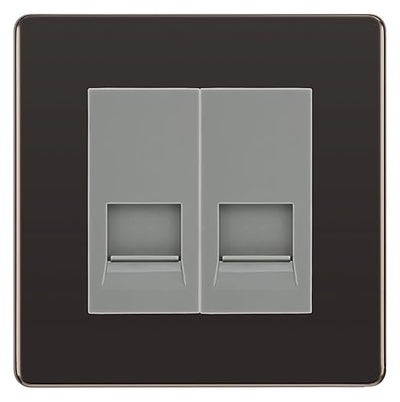 BG Screwless Black Nickel Double RJ11 Telephone Socket FBNRJ112 - Grey Insert by British General (BG-FBNRJ112G)