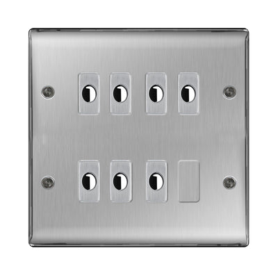 BG Nexus Metal Brushed Steel 7 Gang Flex Outlet Socket