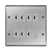 BG Nexus Metal Brushed Steel 7 Gang Flex Outlet Socket by British General (BG-NEXUS-BS-7G-FLEX-OUTLET-SOCKET)
