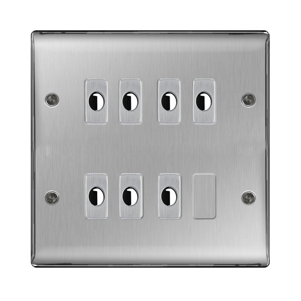 BG Nexus Metal Brushed Steel 7 Gang Flex Outlet Socket