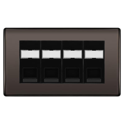 BG Nexus Black Nickel 4 Gang RJ45 Cat5e Data Socket Black Inserts by British General (BG-NBNRJ454C5EB)