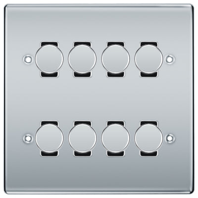 BG Polished Chrome 8 Gang Trailing Edge LED Dimmer Light Switch 2 Way Custom Switch by British General (NEXUS-PC-8G-CUSTOM-8xDIMMER-2Way)
