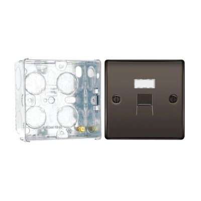 BG Nexus Black Nickle RJ45 Double Data Outlet Socket NBNRJ452 with 35mm Steel Back Box