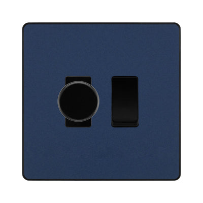 BG Evolve Matt Blue 2 Gang Switch 1x Trailing Edge LED Dimmer 1x Intermediate Grid Switch by British General (BG-Evolve-DB-2G-CUSTOM-1x-Dimmer-1x-INT)