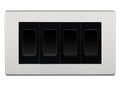 BG Screwless Brushed Steel 4-Gang Light Switch 3x 2-Way + 1x Intermediate – Black Inserts