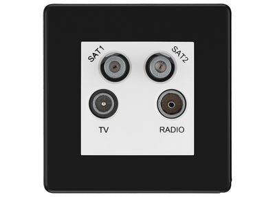 BG Screwless Matt Black TV/FM/2x SAT Quadplex Socket – White Insert by British General (BG-FFBTVFMSAT2W)