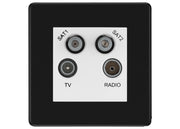 BG Screwless Matt Black TV/FM/2x SAT Quadplex Socket – White Insert by British General (BG-FFBTVFMSAT2W)