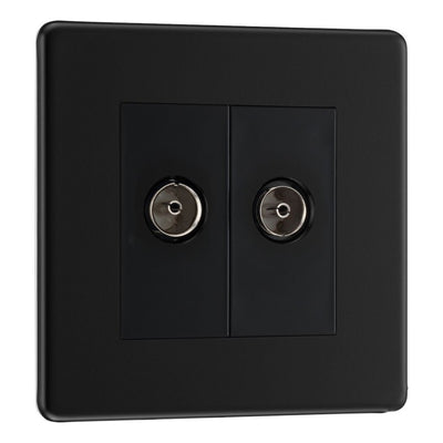 BG Screwless Matt Black 2 Gang Coaxial TV Socket FFB61 with 25mm Steel Back Box