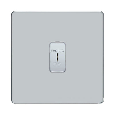 BG Screwless Polished Chrome 1G 2 Way SP Emergency Light Test Key Grid Switch by British General (BG-SCREWLESS-PC-1GANG-2Way-EMG-LTG-TEST)