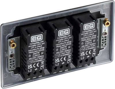 BG NFB83 Nexus Metal Matt Black 3 Gang 200W 2 Way Push On-Off Intelligent LED Dimmer Switch by British General (BG-NFB83)