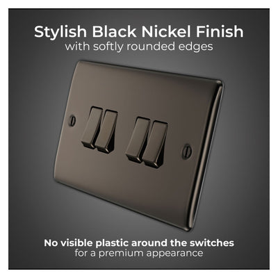 BG Nexus Metal Black Nickel 20A 16AX 2 Way Quadruple Light Switch NBN44 with 35mm Steel Back Box