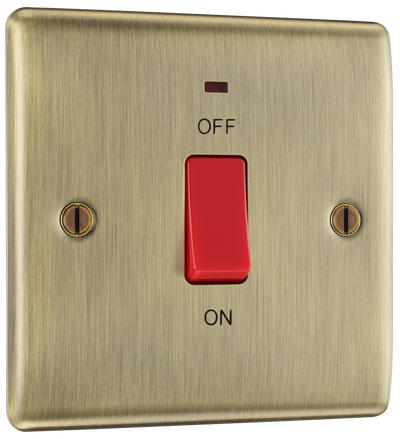 BG NAB74 Nexus Metal Antique Brass 45A 2 Pole Neon Cooker Switch