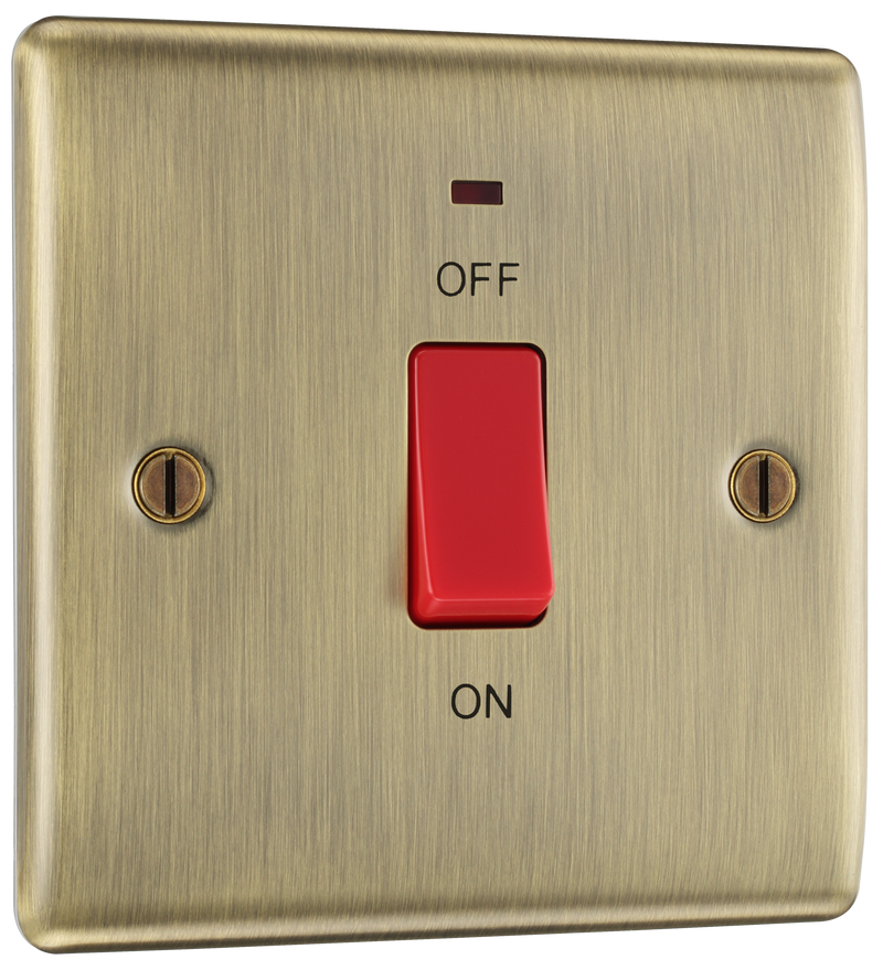 BG NAB74 Nexus Metal Antique Brass 45A 2 Pole Neon Cooker Switch