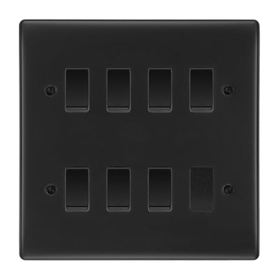 BG Matt Black 7 Gang 2 Way Custom Grid Light Switch with Back Box Included by British General (BG-NEXUS-MB-7G-CUSTOM-LIGHT-SWITCH)