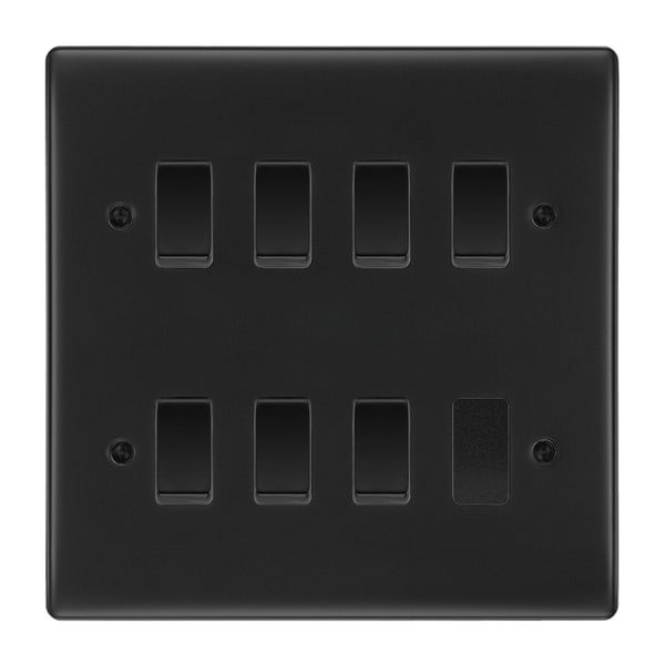 BG Matt Black 7 Gang Light Switch 2 Way Custom Grid Switch