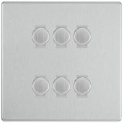 BG Brushed Steel Screwless Flat Plate 6 Gang Trailing Edge LED Dimmer Light Switch 2 Way Custom Switch by British General (SCREWLESS-BS-6G-CUSTOM-6xDIMMER-2Way)