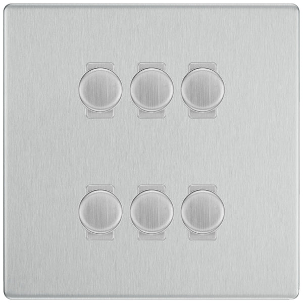 BG Brushed Steel Screwless Flat Plate 6 Gang Trailing Edge LED Dimmer Light Switch 2 Way Custom Switch