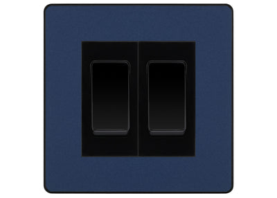 BG Electrical Evolve Matt Blue 2-Gang Light Switch 1x 2-Way + 1x Intermediate – Black Inserts