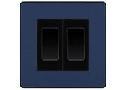 BG Electrical Evolve Matt Blue 2-Gang Light Switch 1x 2-Way + 1x Intermediate – Black Inserts