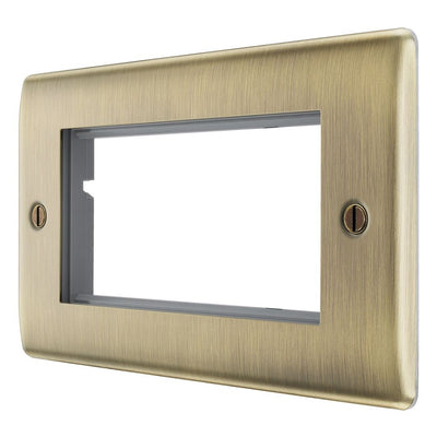 BG Antique Brass Double 4 Gang Brush Cable Entry Wall Plate Black