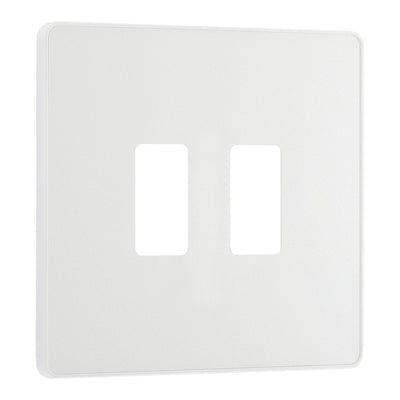 BG Evolve Pearlescent White 2 Gang Light Switch 1x Dual Mode LED Dimmer 1x 2 Way Custom Switch