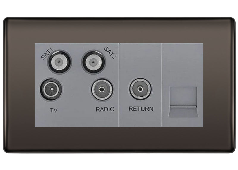 BG Nexus Metal Black Nickel Quadplex Combination TV Socket NBN69G