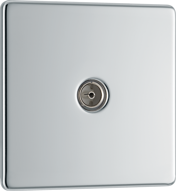 Newlec British General FPC60 Nexus Flatplate Screwless Polished Chrome 1 Gang Coaxial TV Socket