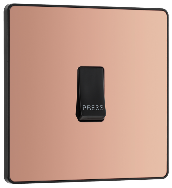 BG Evolve PCDCP14B Polished Copper 10AX 1 Way Press Switch - Black Insert by British General (BG-PCDCP14B-Shopify-SA_1)