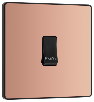  PCDCP14B Front - This Evolve Polished Copper bell push switch from British General is ideal for use where access is restricted such as office buildings or hospitals, where visitors need to let those inside know they have arrived.