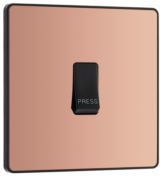  PCDCP14B Front - This Evolve Polished Copper bell push switch from British General is ideal for use where access is restricted such as office buildings or hospitals, where visitors need to let those inside know they have arrived.