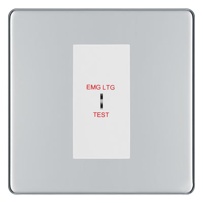 BG Flatplate Screwless Polished Chrome 20AX 2 Way Emergency Lighting Test Key Switch - Key Included - White Insert